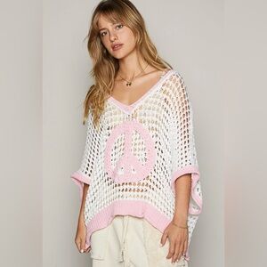44B - POL Pink and White V-Neck Sweater